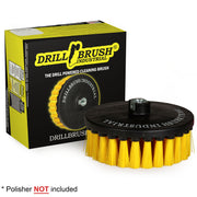 Drillbrush Medium Yellow 7 inch brush in front of its packaging.