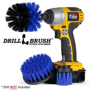 Drillbrush 4OS-2L Medium Blue Marine & Pool Brush Kit with an Original brush in a cordless drill.