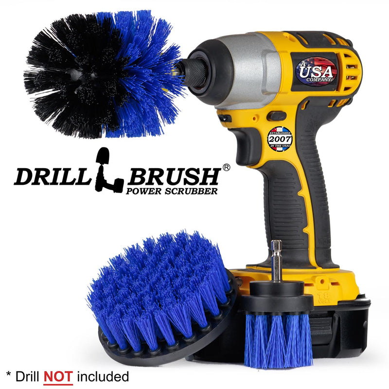 Drillbrush 4OS-2L Medium Blue Marine & Pool Brush Kit with an Original brush in a cordless drill.
