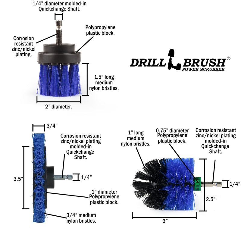 Specs for the Drillbrush EMS-2L Medium Blue Marine & Pool Brush Kit.