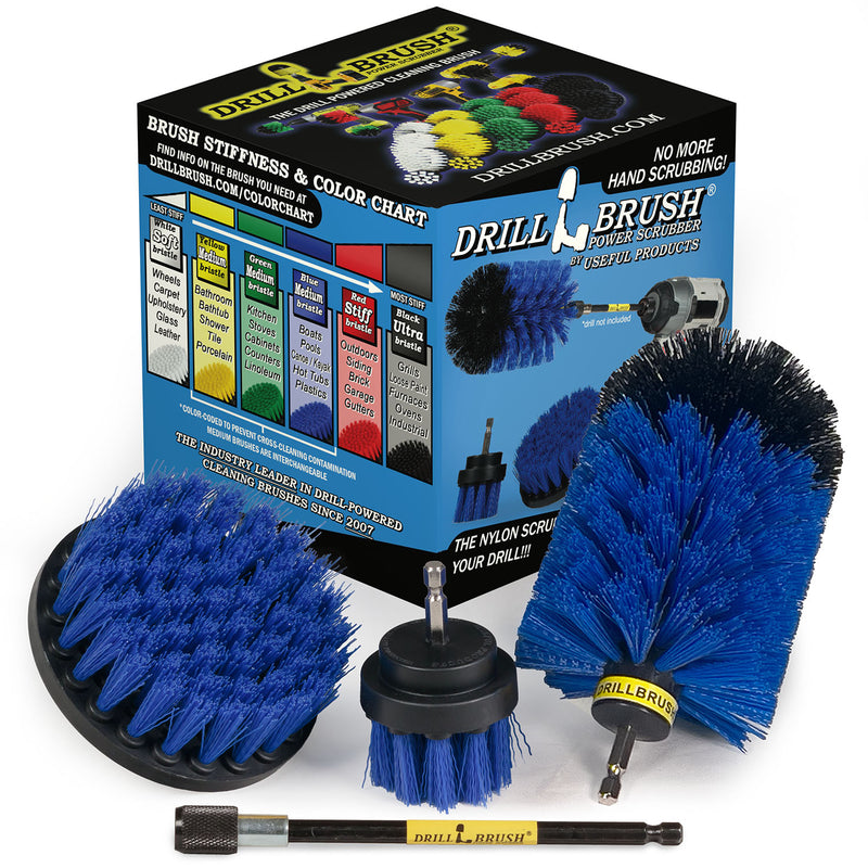 4in Flat Brush, 2in Short Brush, and Jumbo Original all in Medium Blue Plus 5" Extension - Aquarium Cleaning Products  | B-S-42J-5X-QC-DB