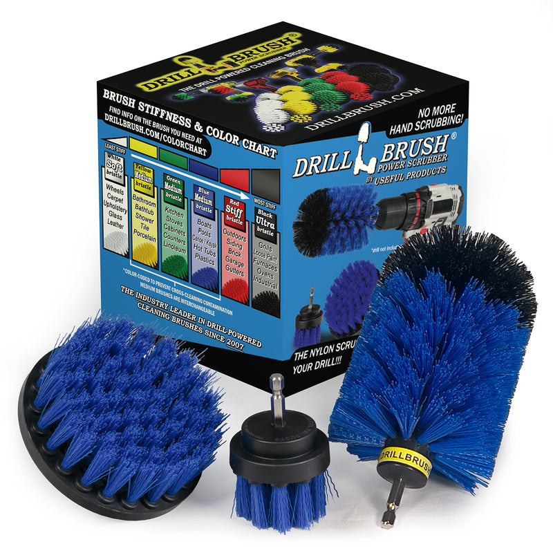 4in Flat Brush, 2in Short Brush, and Jumbo Original all in Medium Stiffness Blue - Boat Brush Set | B-S-42J-QC-DB