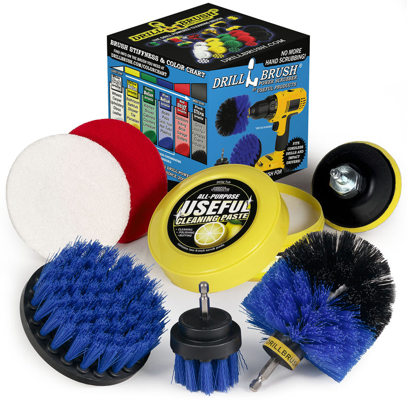 Medium Blue 4in, 2in Short, & Original Brush Kit with Useful All-Purpose Cleaning Paste Bundle - Medium Bristles - 260g Multi-Purpose Cleaning Paste | B-S-42O-3V-QC-DB-UP1