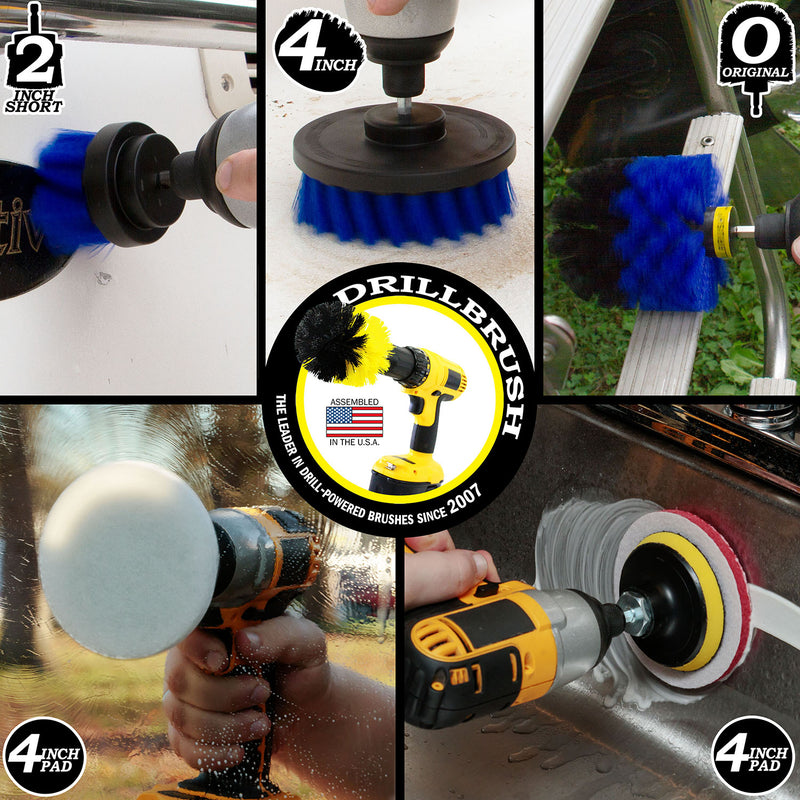 Medium Blue 4in, 2in Short, & Original Brush Kit with Useful All-Purpose Cleaning Paste Bundle - Medium Bristles - 260g Multi-Purpose Cleaning Paste | B-S-42O-3V-QC-DB-UP1