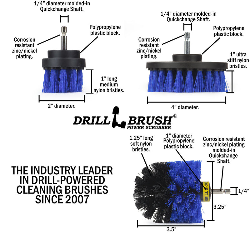 Medium Blue 4in, 2in Short, & Original Brush Kit with Useful All-Purpose Cleaning Paste Bundle - Medium Bristles - 260g Multi-Purpose Cleaning Paste | B-S-42O-3V-QC-DB-UP1