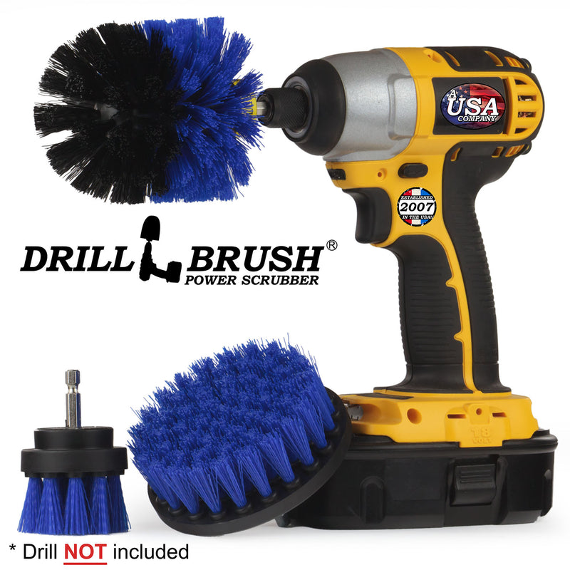 Drillbrush 42O Medium Blue Marine & Pool Brush Kit with an Original brush in a cordless drill.