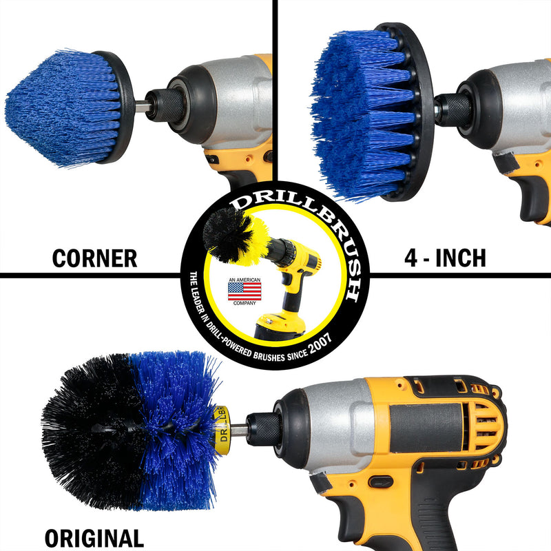 Original, 4in, and Corner Blue Brushes - Medium Bristles - Marine & Pool Cleaning | B-S-4CO-QC-DB