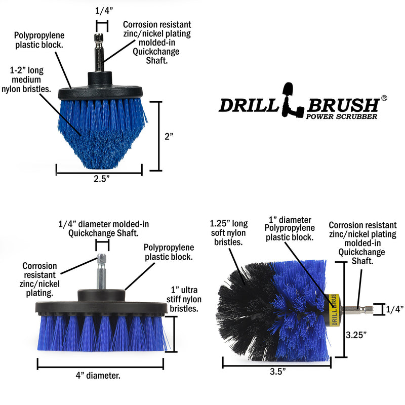 Original, 4in, and Corner Blue Brushes - Medium Bristles - Marine & Pool Cleaning | B-S-4CO-QC-DB