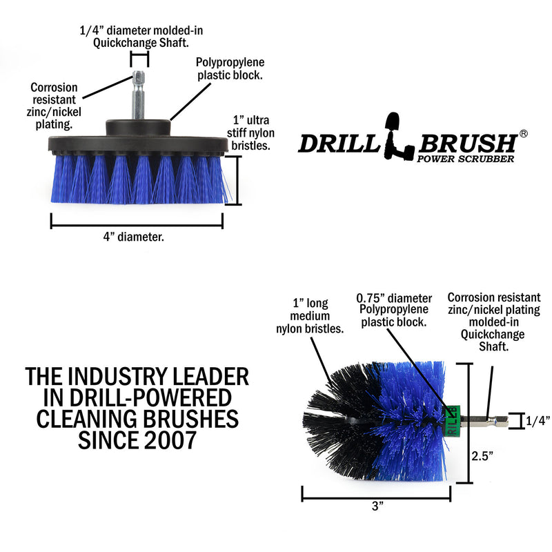 Specs for the Drillbrush 4M Medium Blue Marine & Pool Brush Kit.