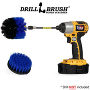 Drillbrush 4O-5X Medium Blue Marine and Pool Brush Kit with an Original brush in a 5 inch extension in a cordless drill.