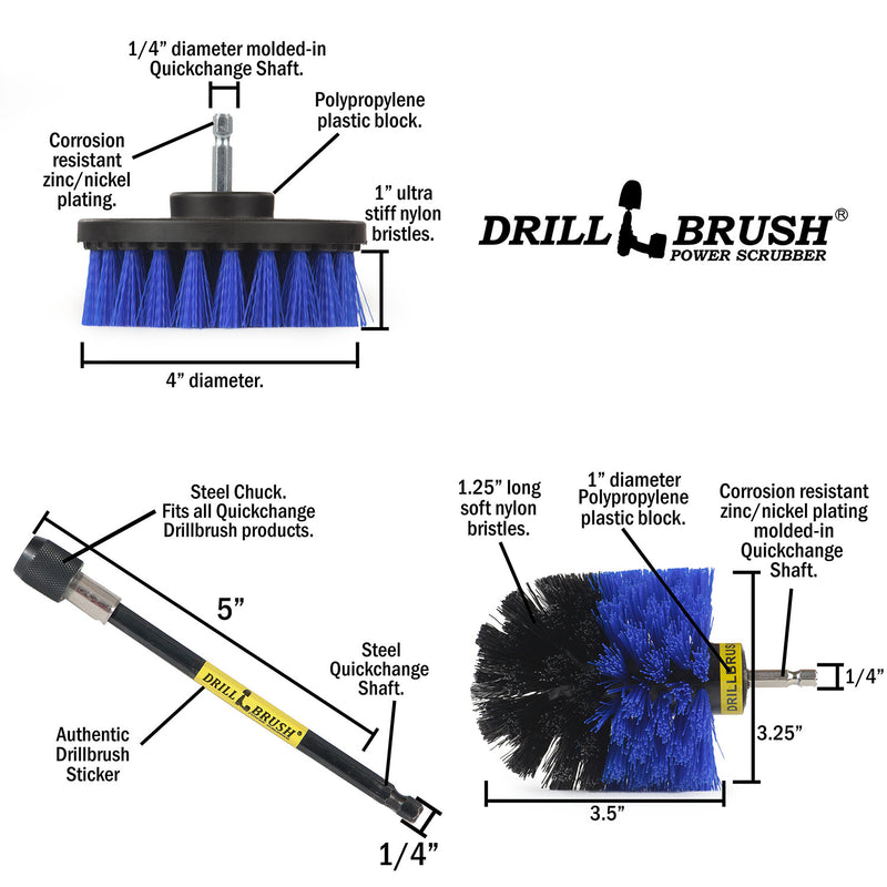 Specs for the Drillbrush 4O-5X Medium Blue Marine & Pool Brush Kit.