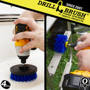 Action shots of a Medium Blue Original brush cleaning a boat ladder and a Medium Blue 4 inch Drillbrush cleaning the stern of a boat.