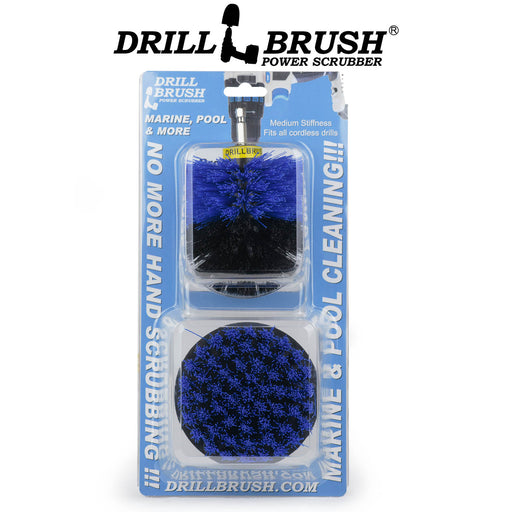 The Drillbrush 4O Medium Blue Marine & Pool Brush Kit in the blister pack it comes in.