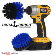Drillbrush 4O Medium Blue Marine & Pool Brush Kit with an Original brush in a cordless drill.