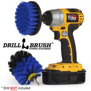 Drillbrush 4O Medium Blue Marine & Pool Brush Kit with a 4 inch brush in a cordless drill.