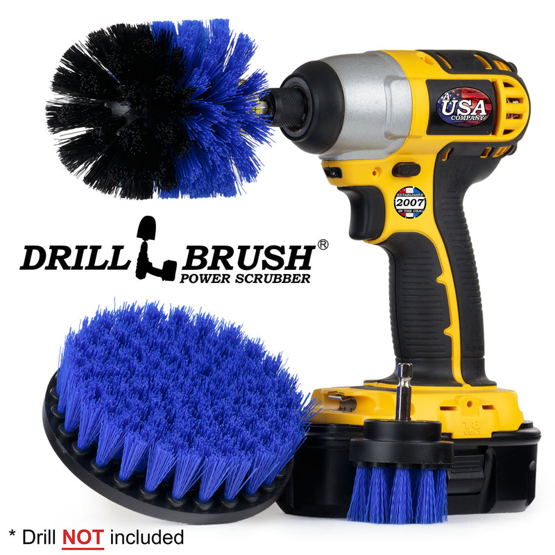 Drillbrush 52O Medium Blue Marine & Pool Brush Kit with an Original brush in a cordless drill.