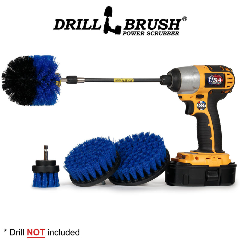 Drillbrush 542O-7X Medium Blue Marine & Pool Brush Kit with an Original brush in a 7 inch extension in a cordless drill.
