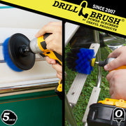 Action shots of a Medium Blue Original brush cleaning a boat ladder and a Medium Blue 5 inch Drillbrush cleaning the hull.