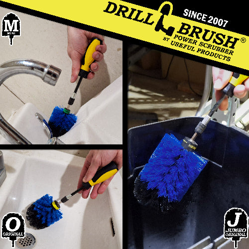 Jumbo, Original, and Mini Brushes w/ Handle Kit - Medium Blue Bristles - Marine, Pool, and Pet Cleaning | B-S-JOM-HD-QC-DB