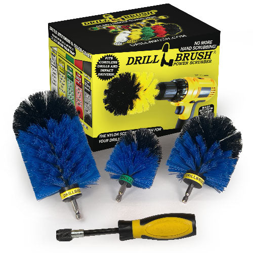 Jumbo, Original, and Mini Brushes w/ Handle Kit - Medium Blue Bristles - Marine, Pool, and Pet Cleaning | B-S-JOM-HD-QC-DB