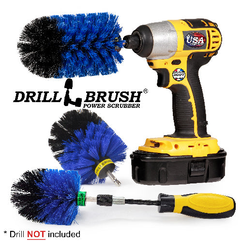 Jumbo, Original, and Mini Brushes w/ Handle Kit - Medium Blue Bristles - Marine, Pool, and Pet Cleaning | B-S-JOM-HD-QC-DB