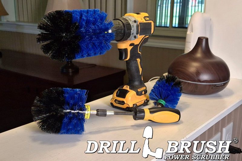 Jumbo, Original, and Mini Brushes w/ Handle Kit - Medium Blue Bristles - Marine, Pool, and Pet Cleaning | B-S-JOM-HD-QC-DB