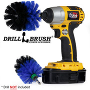 Drillbrush MO Medium Blue Marine & Pool Brush Kit with an Original brush in a cordless drill.