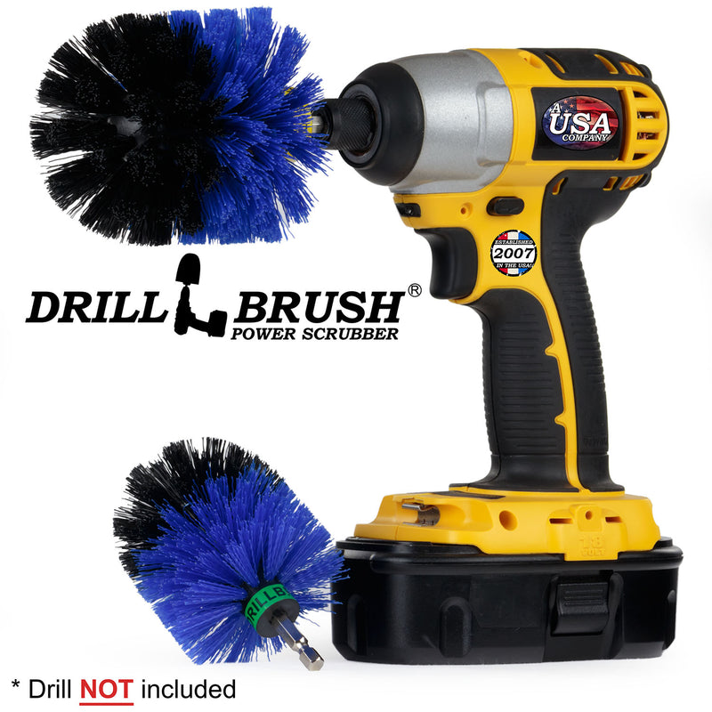 Drillbrush MO Medium Blue Marine & Pool Brush Kit with an Original brush in a cordless drill.