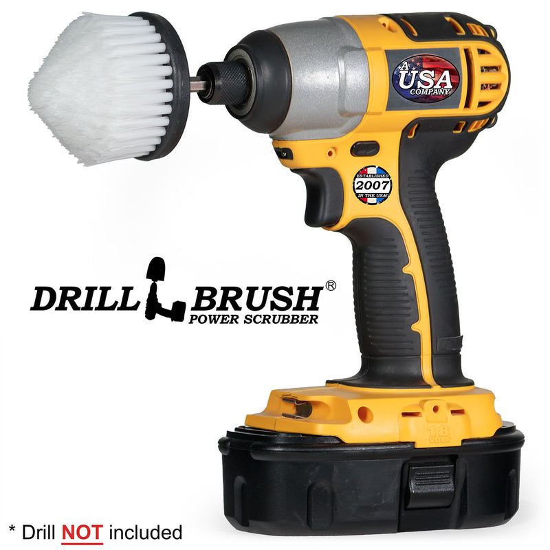 Drillbrush Soft White Corner Brush in a cordless drill.
