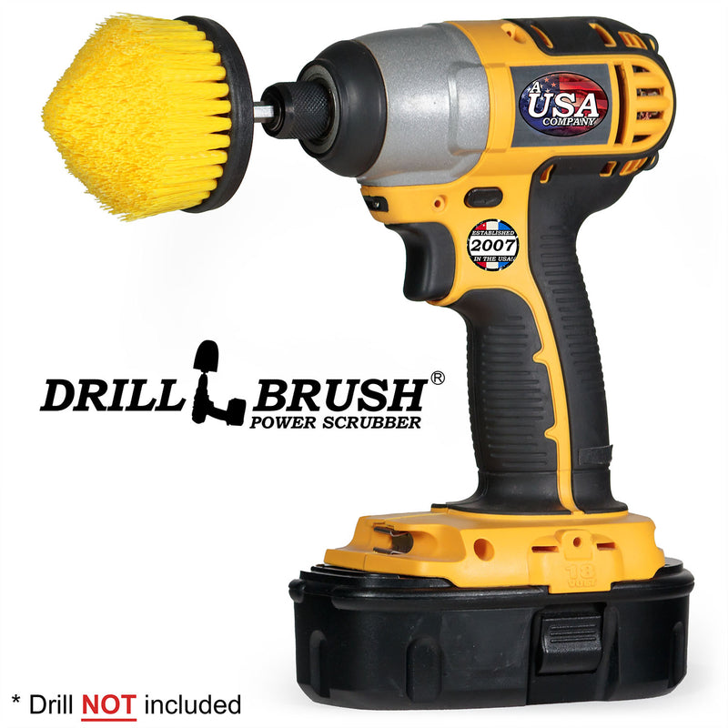 Drillbrush Medium Yellow Corner Brush in a cordless drill.