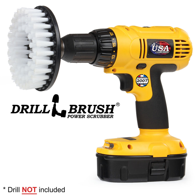 Drillbrush 5 inch Hex Soft White Home & Auto Brush in a cordless drill.