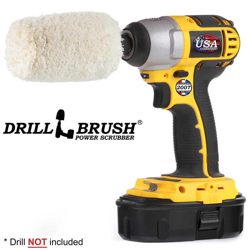 The Drillbrush Cotton Buffer in a cordless drill.