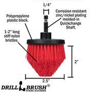 Technical specs and dimensions for the Stiff Red Cone-shaped Corner Drillbrush.