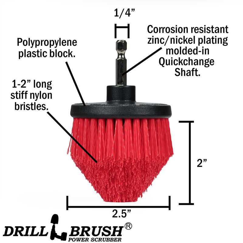 Technical specs for the Drillbrush Stiff Red Cone-shaped Corner brush.