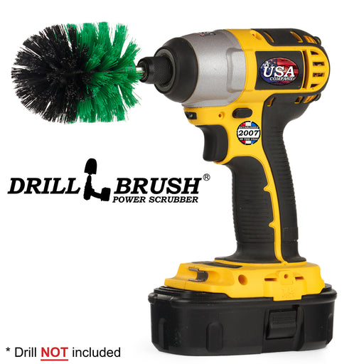 Drillbrush Mini Medium Green Kitchen Brush in a cordless drill.