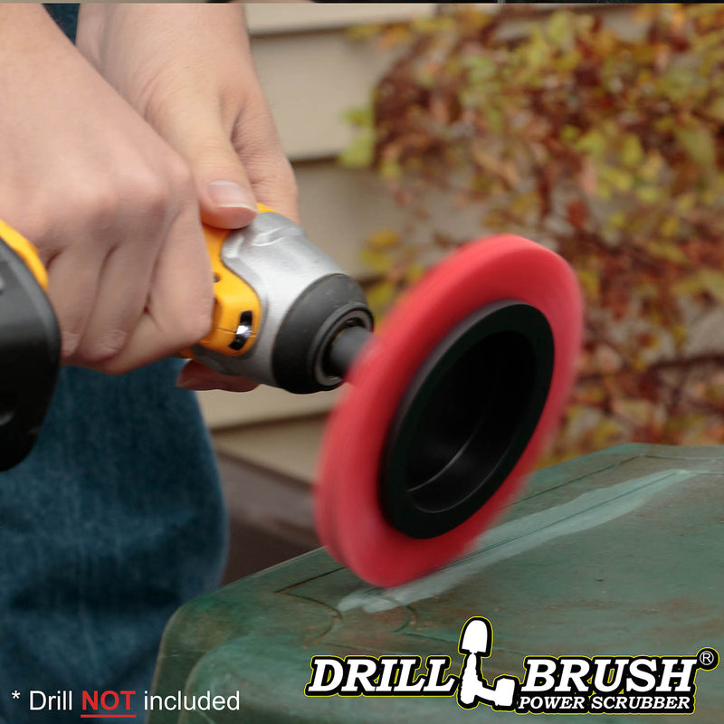 Drillbrush Stiff Red Outdoor and Patio Edge Brush cleaning a vinyl table.