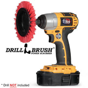 Drillbrush Stiff Red Outdoor and Patio Edge Brush in a cordless drill.