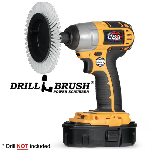 Drillbrush Soft White Home and Auto Edge Brush in a cordless drill.