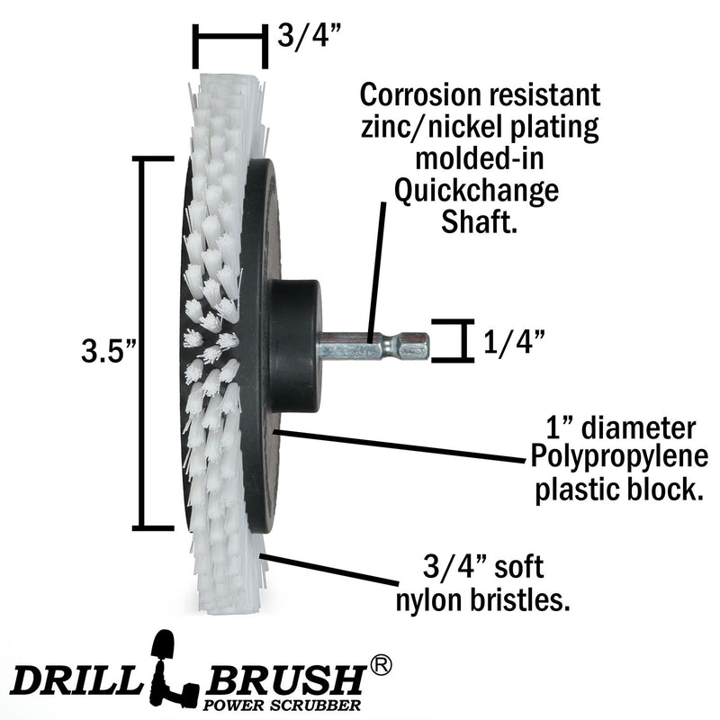 Technical specs for the Drillbrush Soft White Home and Auto Edge Brush.
