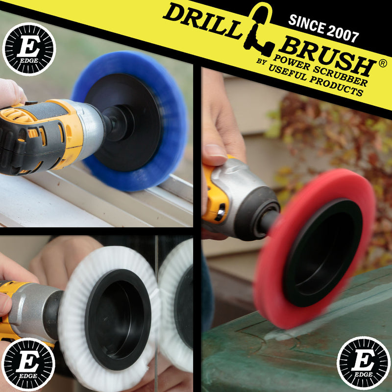 Edge Brush 3-piece Kit - Soft, Medium, & Stiff Bristles - Home, Marine, Pool, Pet, and Outdoor Cleaning | E-S-WBR-QC-DB