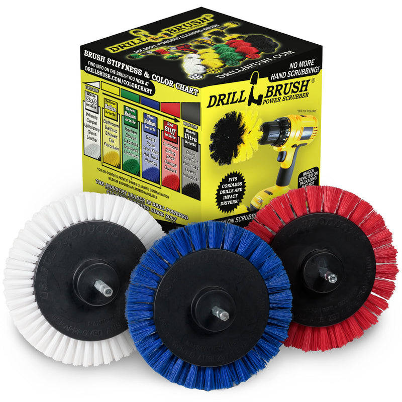 Edge Brush 3-piece Kit - Soft, Medium, & Stiff Bristles - Home, Marine, Pool, Pet, and Outdoor Cleaning | E-S-WBR-QC-DB