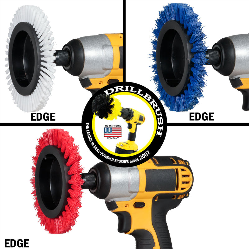 Edge Brush 3-piece Kit - Soft, Medium, & Stiff Bristles - Home, Marine, Pool, Pet, and Outdoor Cleaning | E-S-WBR-QC-DB