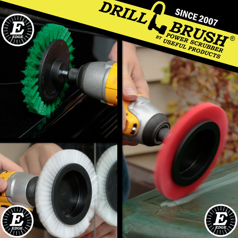 Edge Brush 3-piece Kit - Soft, Medium, & Stiff Bristles - Home, Kitchen, and Outdoor Cleaning | E-S-WGR-QC-DB