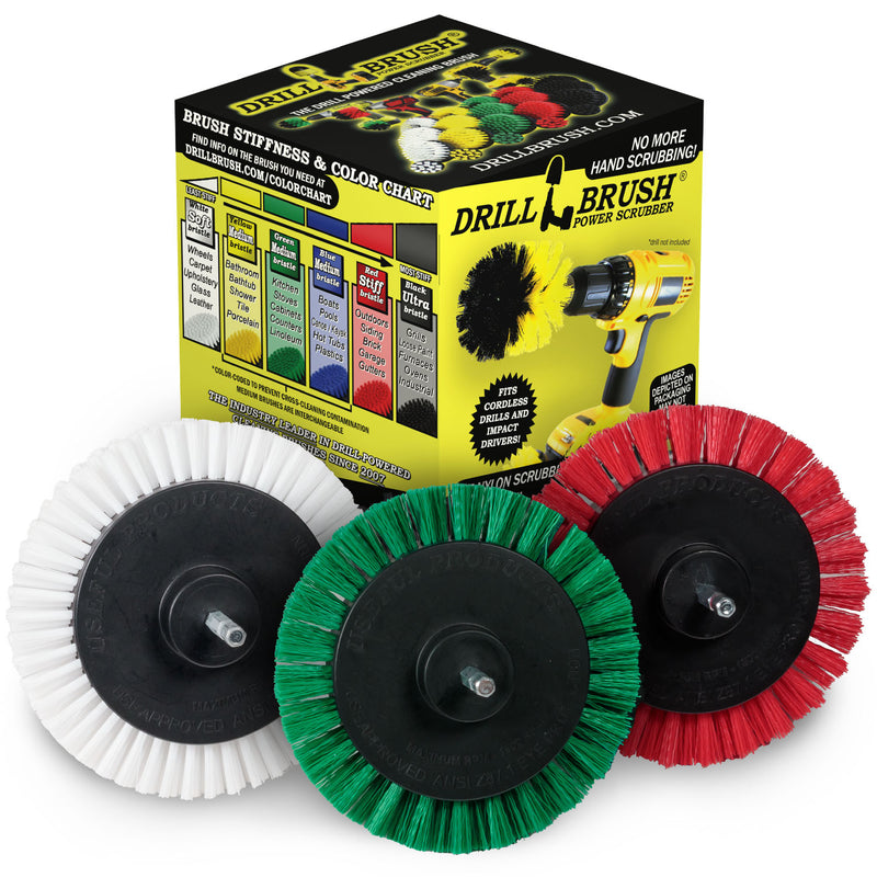 Edge Brush 3-piece Kit - Soft, Medium, & Stiff Bristles - Home, Kitchen, and Outdoor Cleaning | E-S-WGR-QC-DB