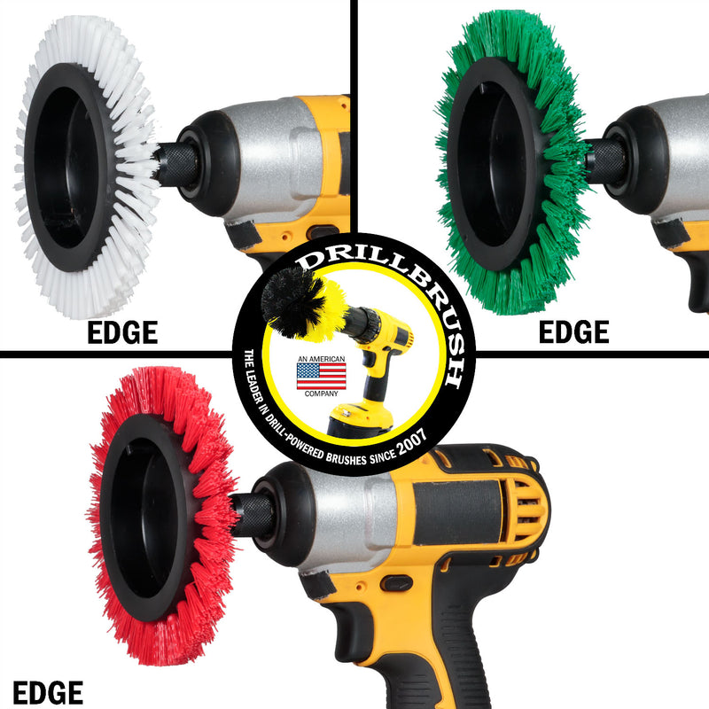 Edge Brush 3-piece Kit - Soft, Medium, & Stiff Bristles - Home, Kitchen, and Outdoor Cleaning | E-S-WGR-QC-DB