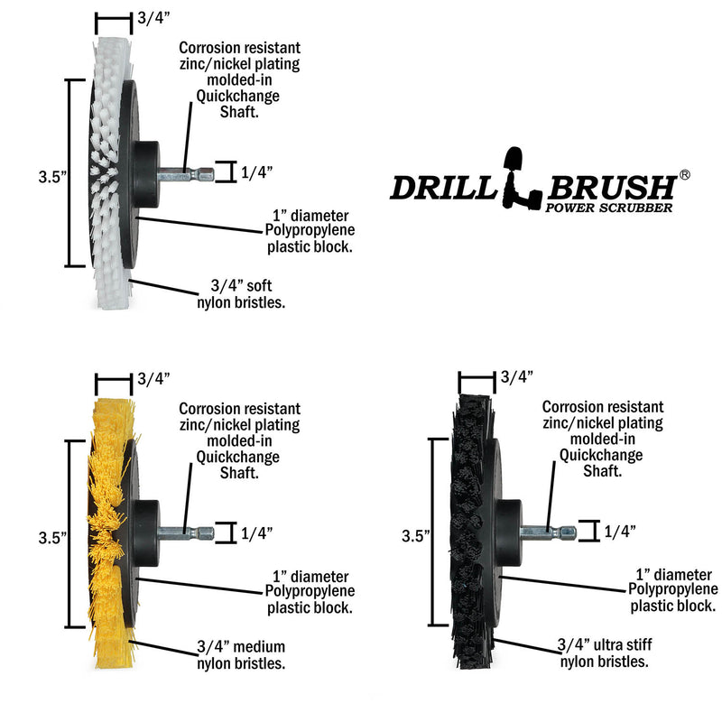 Edge Brush 3-piece Kit - Soft, Medium, & Ultra Stiff Bristles - Home, Bathroom, and Grill Cleaning Cleaning | E-S-WYK-QC-DB