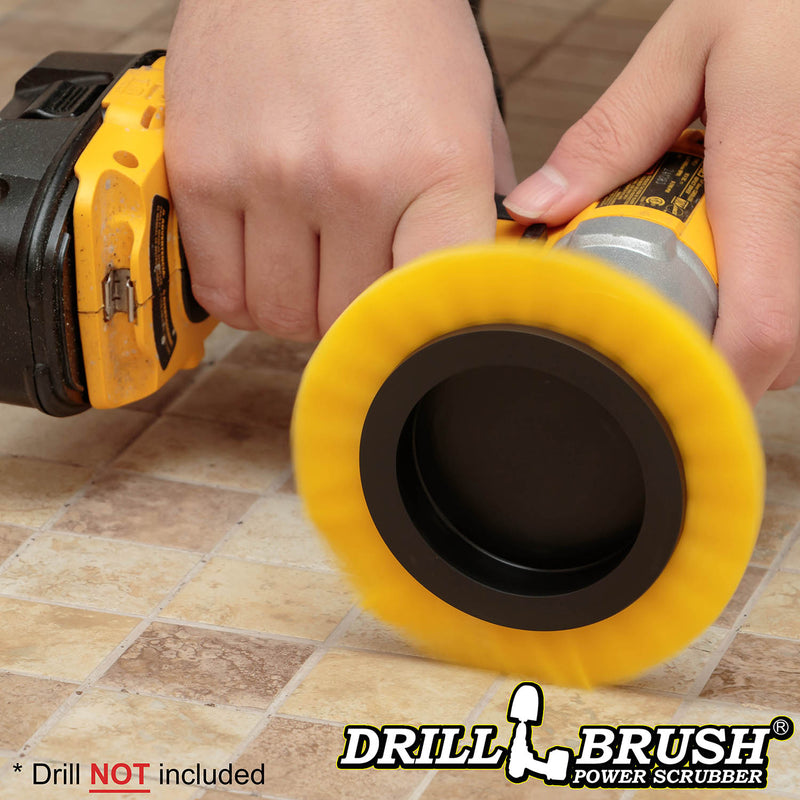 Drillbrush Medium Yellow Edge Brush cleaning bathroom tile grout.