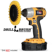Drillbrush Medium Yellow Bathroom Edge Brush in a cordless drill.