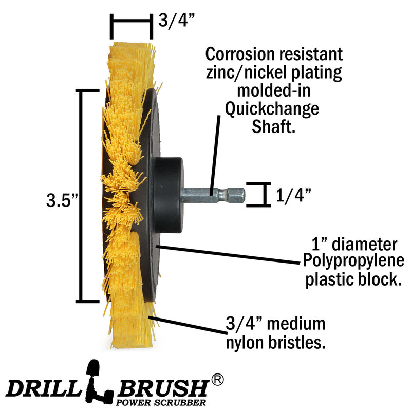 Technical specs for the Drillbrush Medium Yellow Bathroom Edge Brush.