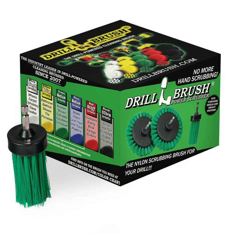 1in Green Brush - Medium Stiffness - Long Bristles - Kitchen Spot Cleaning | 1in-L-G-QC-DB